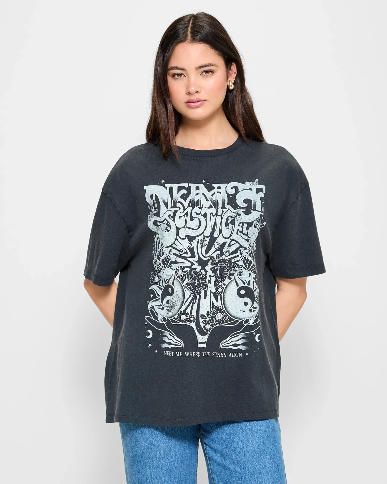 تیشرت باکسی سنگشور Lily love یقه گرد چاپی